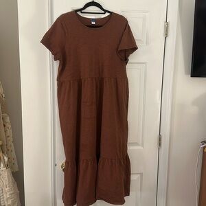 Brown Tiered Midi Dress from Old Navy
